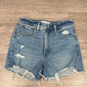 Abercrombie & Fitch Blue Distressed Jean Shorts - 4in Mom Short High Rise